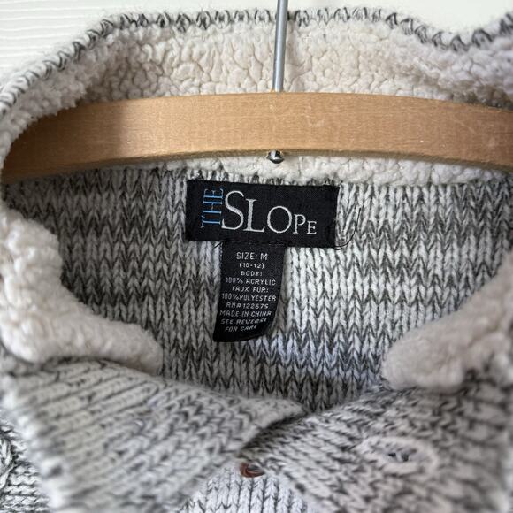 The Slope‎ Sweater Pullover Boys M Gray w/Brown Elbow Patches Sherpa Collar - Picture 3 of 5